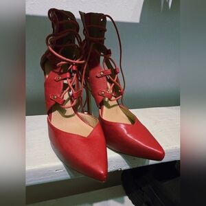 Elegant Red Lace-Up Women's Shoes
